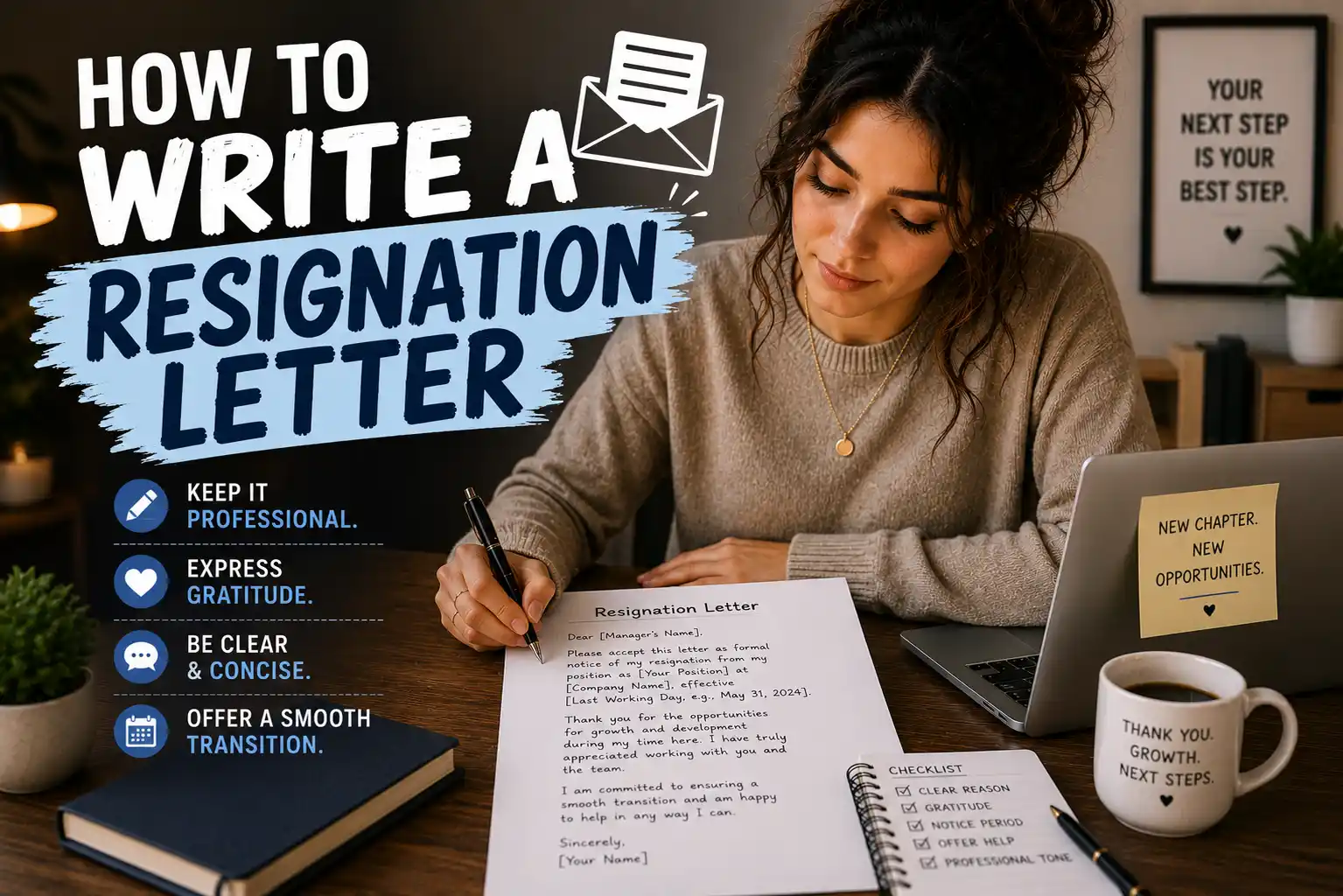 Resignation letter document with pen on a desk