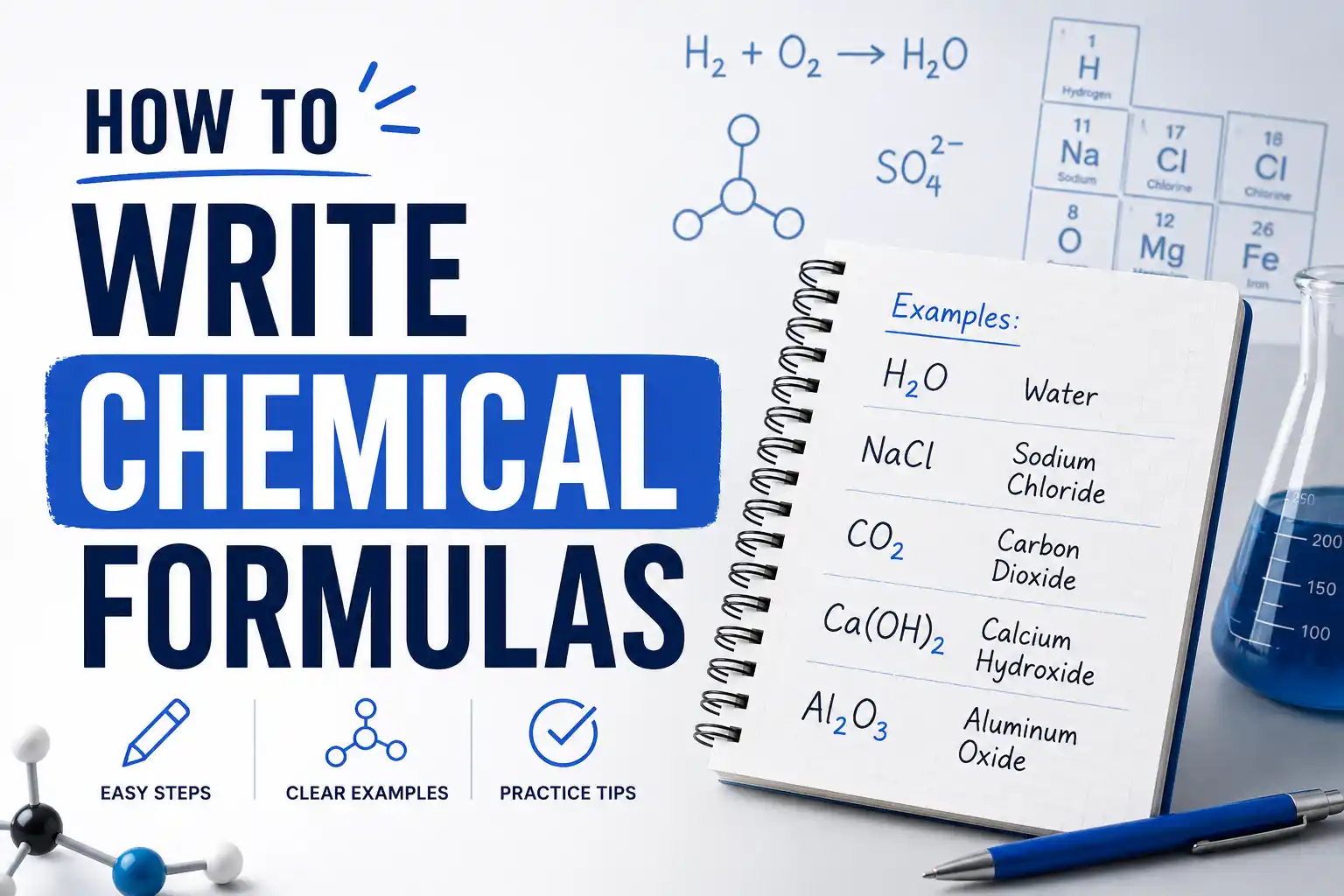 Chemical formulas written on a chalkboard with molecular structures