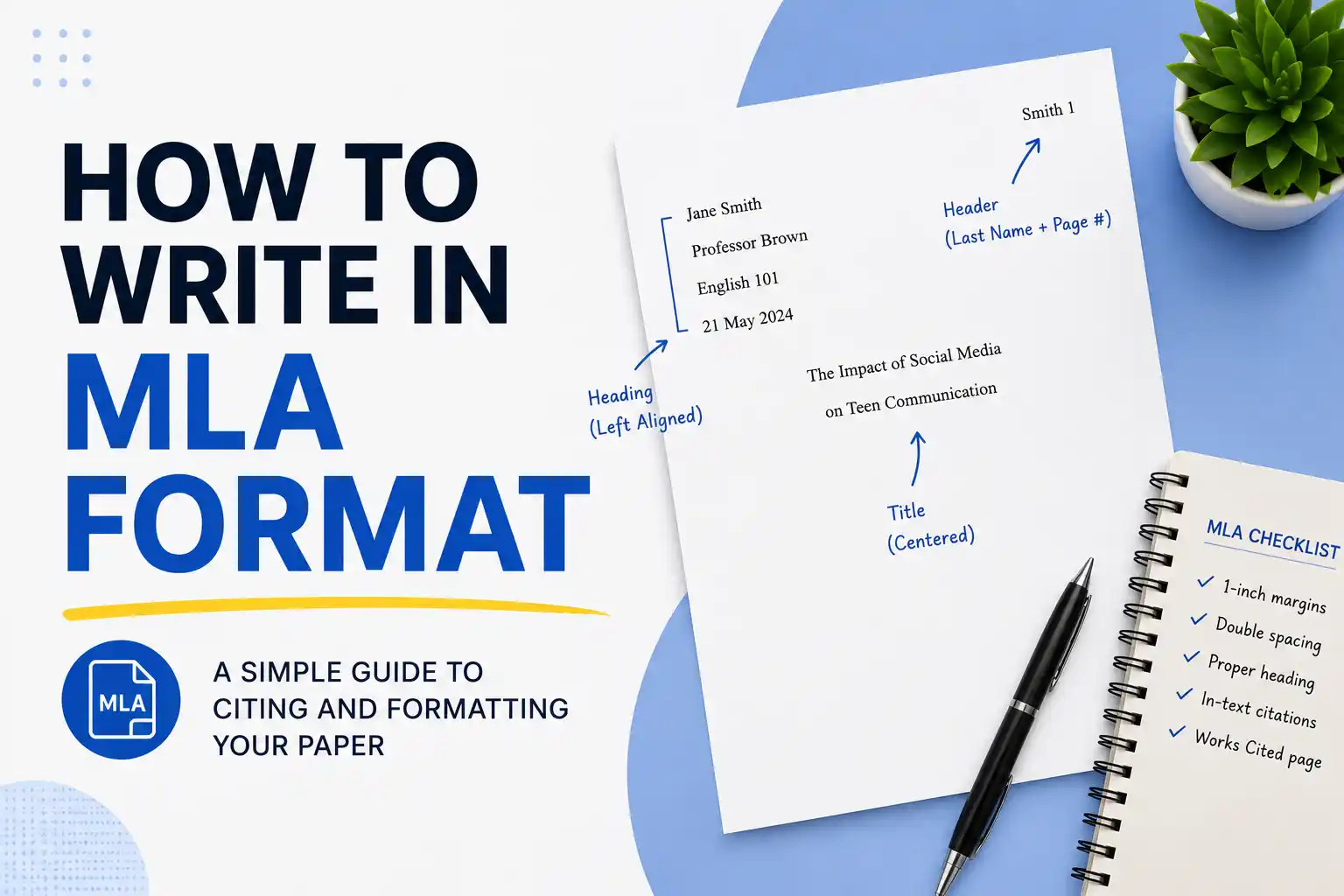 MLA format guide with sample paper and citation examples