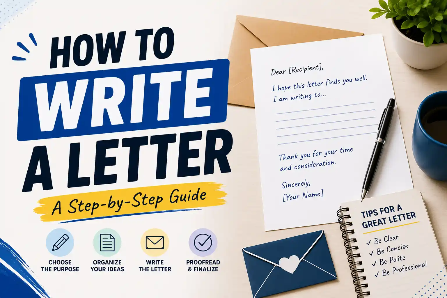 A handwritten letter with a pen, envelope, and wax seal