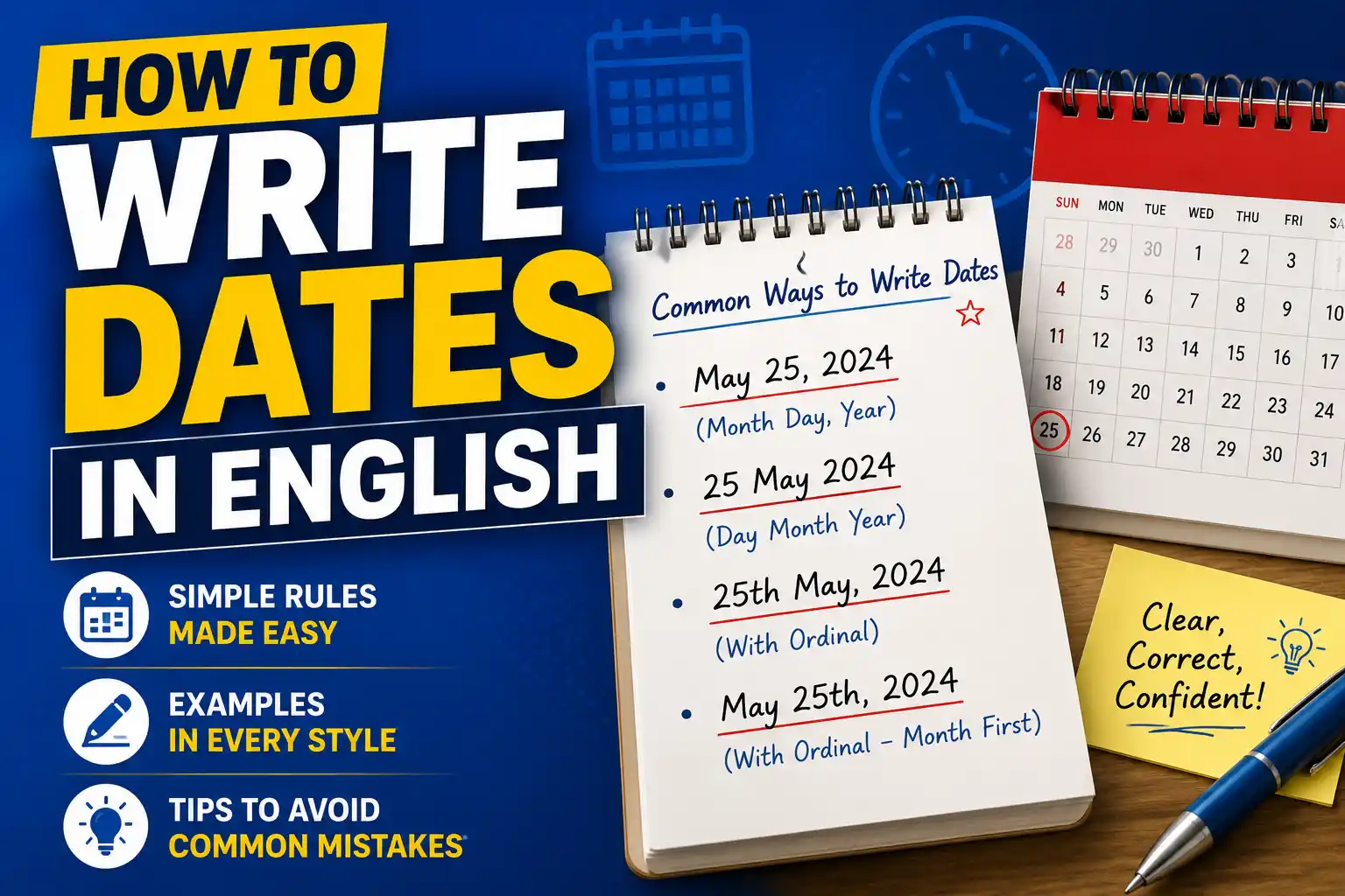 Calendar showing different date formats with American and British examples