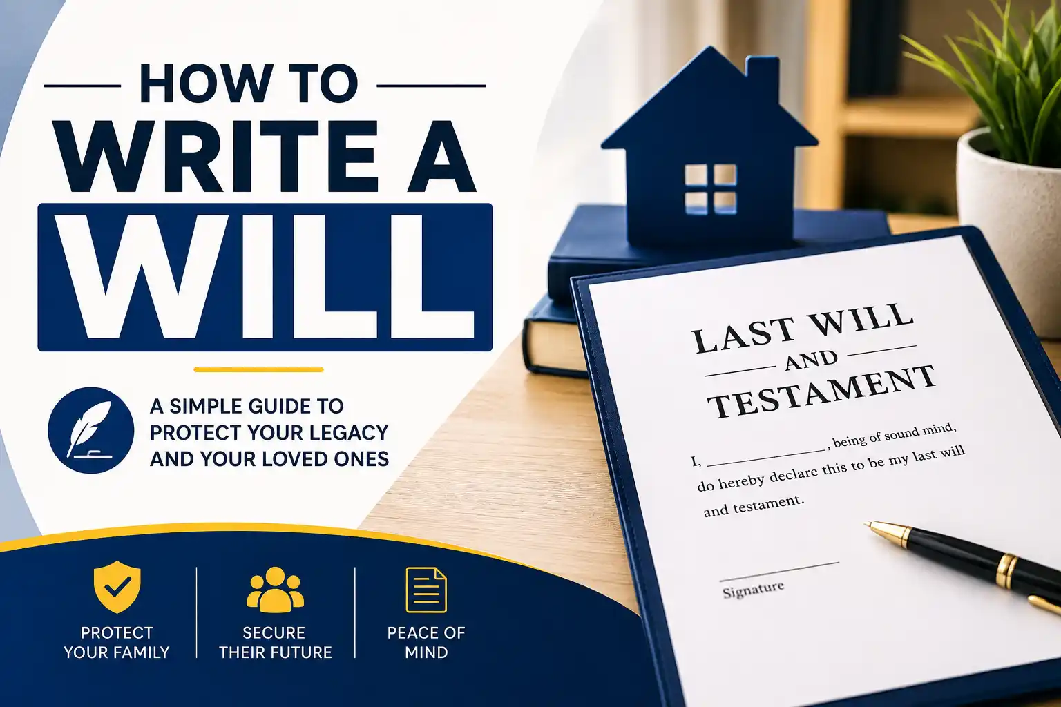 Legal documents and pen with a gavel, representing estate planning and will writing
